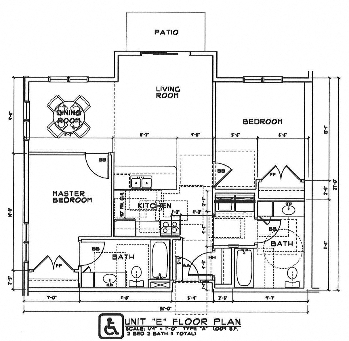 Floor plan for 2 beds, 2 baths, 1009 sqft